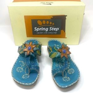 SPRING STEP Bajan Turquoise Womens Toe Sandal Flower Stone Bead Size EU36 NEW